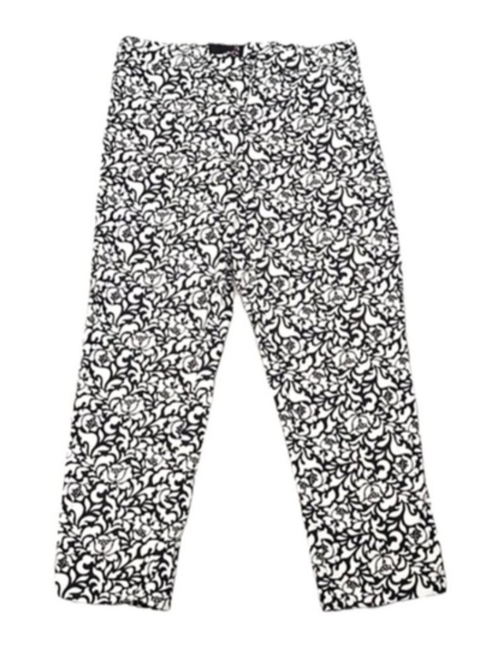 Laura Cropped Pants Womens Size 10 Black White Floral Slim Ankle Summer Cotton